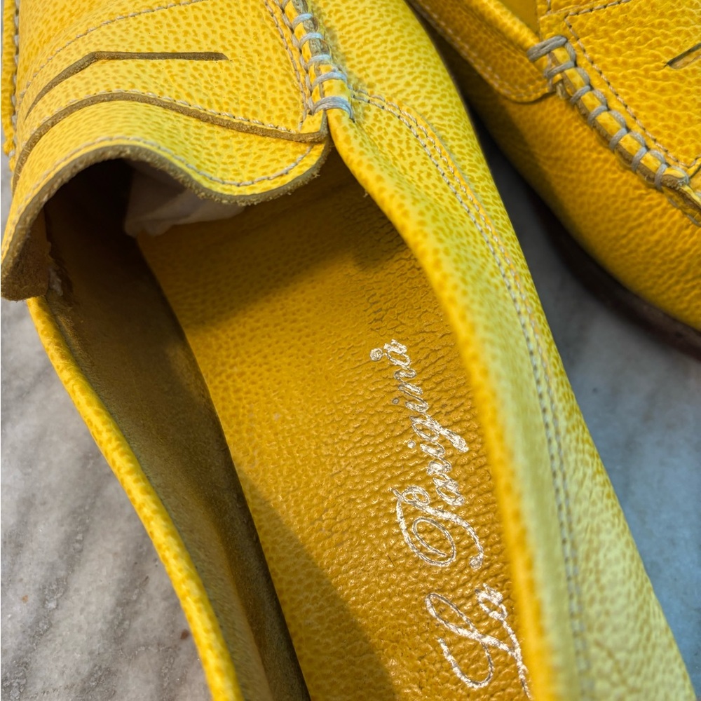 La Parigina golden yellow pebbled leather loafers Italian driving shoes size 8 - Picture 5 of 8